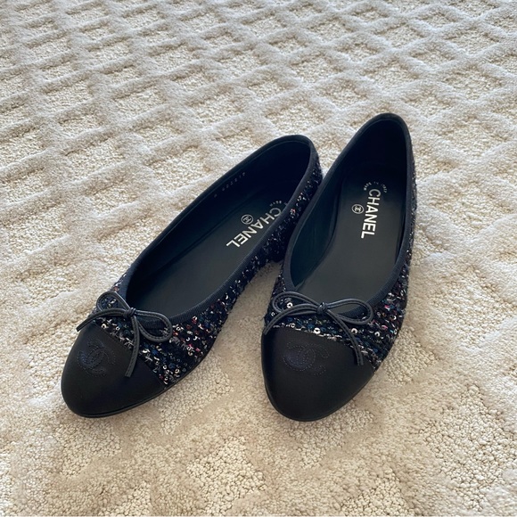 CHANEL 🖤 Boucle with Sequin Flats EU 39c - Picture 12 of 16